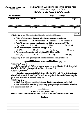 Đề thi khảo sát chất lượng học kỳ II môn Hóa học Lớp 9 - Năm học 2018-2019 - Sở giáo dục và đào tạo Thanh Hóa (Có đáp án)